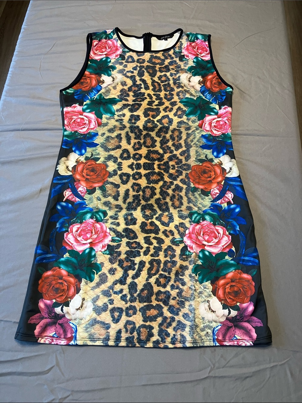 Just Love Floral & Leopard Print Sleeveless Shift Dress - Pink, Red, Blue